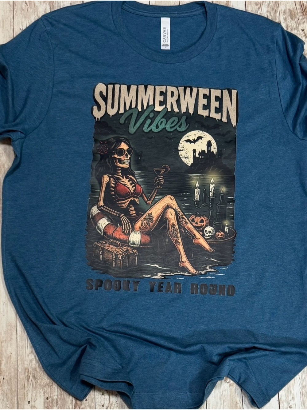 Women’s Teal Blue Graphic 'Summerween Vibes' Shirt